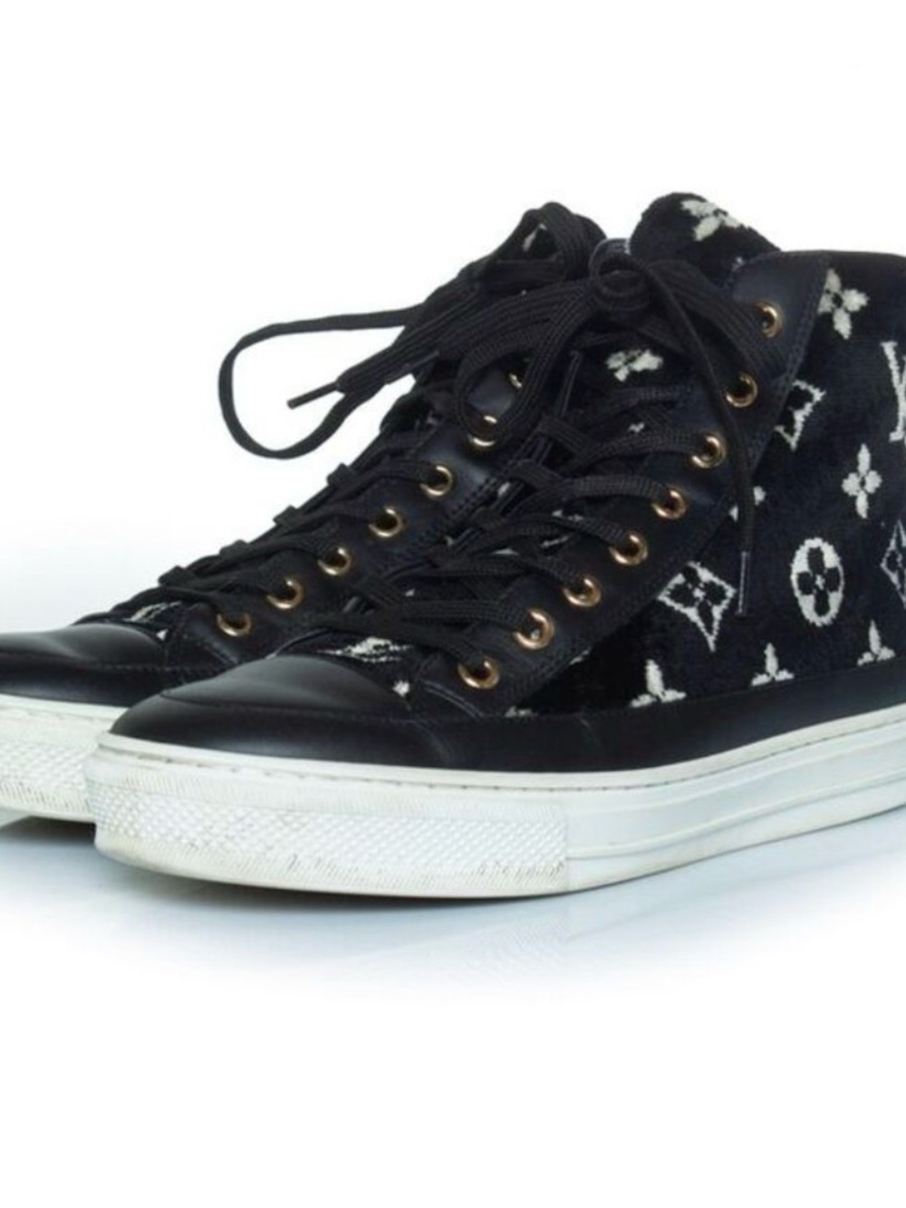 Louis Vuitton Black and White Stellar Monogram High-Top Velvet Sneakers